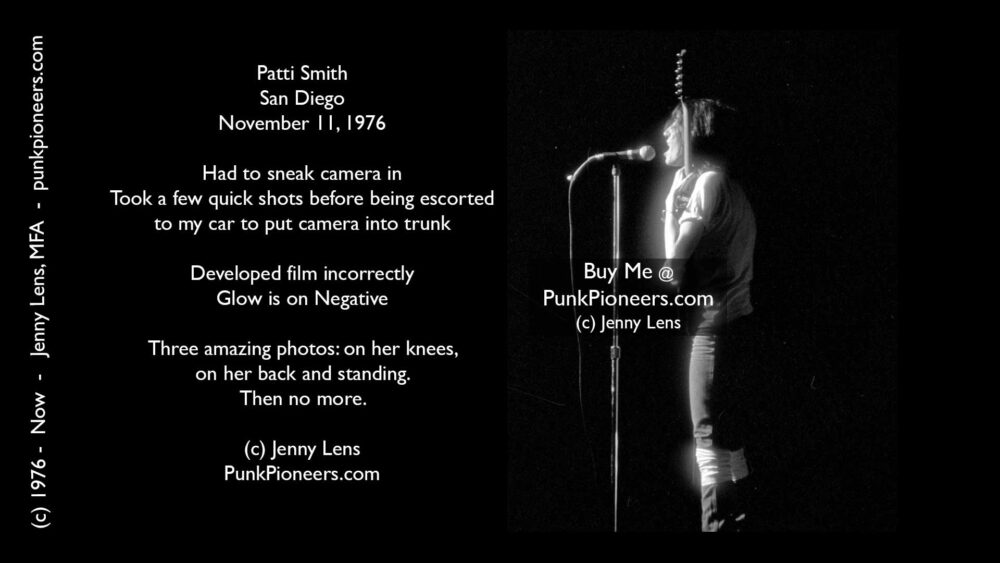 Patti Smith, San Diego, November 1976, Jenny Lens, PunkPioneers.com